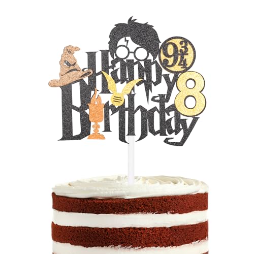 Yiran Harry Potter Tortendeko 8 Geburtstag,Harry Potter Happy Birthday TortendekMagier Geburtstag Kuchen Deko,Magic Theme Wizard Inspiriert Happy Birthday Deko für Magic Theme Party Supplies von Yiran