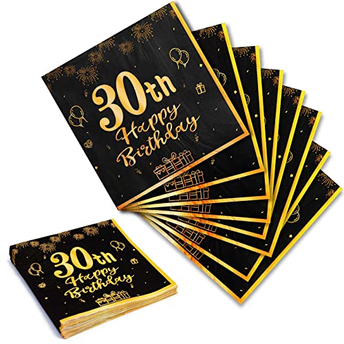 Yiran Servietten 30 Geburtstagsdeko,Mann Frau Servietten 20 Stück Schwarze Gold Happy Birthday Servietten 33cm x 33cm Papierservietten Party Supplies Tischdekoration Geburtstag Feiern Party Jubiläum von Yiran