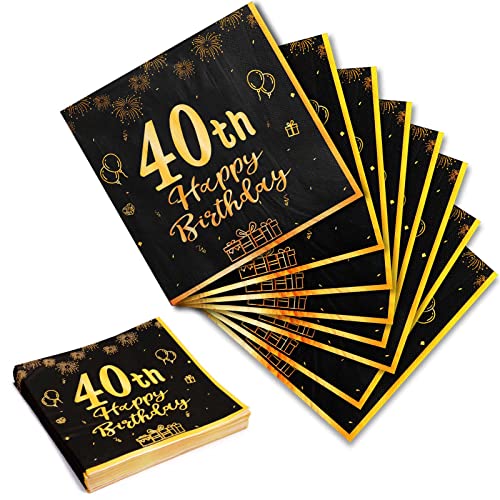 Yiran Servietten 40 Geburtstagsdeko,Mann Frau Servietten 20 Stück Schwarze Gold Happy Birthday Servietten 33cm x 33cm Papierservietten Party Supplies Tischdekoration Geburtstag Feiern Party Jubiläum von Yiran