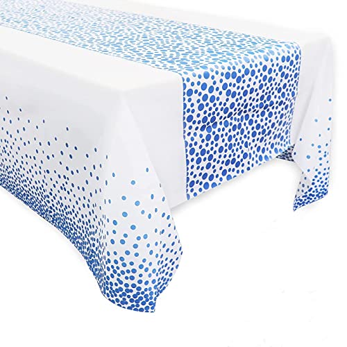 Yiran Weiß und Blau Party Tischdecke Einweg für Rechteck Tisch, Blau Dot Confetti Geburtstag Tischdecke, für Baby Shower, Jungen Geburtstag, Jahrestag, Single Party, Tea Party, Hochzeit 137cm x 274cm von Yiran