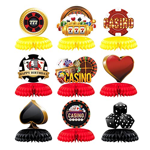 9 Stück 3D Casino Party Waben-Mittelstücke Poker Las Vegas Party Tischaufsätze Spiel Abend Party Dekoration Waben-Tischaufsatz für Casino Nacht Geburtstag Babyparty Party Supplies von Yiscase