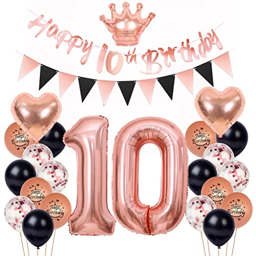 10 Geburtstag Deko Mädchen, Deko 10. Geburtstag Rosegold Schwarz, Luftballon 10. Geburtstag Rosegold 10. Rosegold Schwarz Deko Set Geburtstagsdeko 10 Jahr Ballon 10. Geburtstag Party Deko von Yishamei