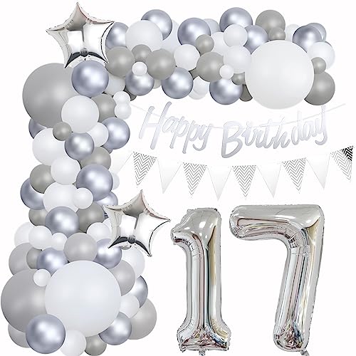 17 Geburtstag Dekoration Grau Ballon Girlande Silber Weiß Deko 17. Geburtstag Mädchen 17. Luftballons Girlande Grau Silber 17 Geburtstag Deko Junge Grau Weiß 17 Jahre Geburtstag Luftballons von Yishamei