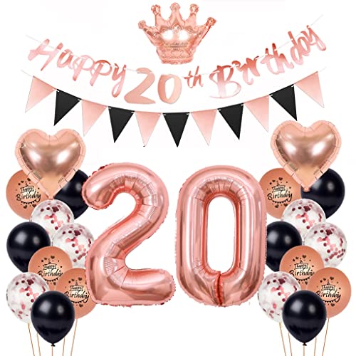 20 Geburtstag Deko Frau, Deko 20. Geburtstag Rosegold Schwarz, Luftballon 20. Geburtstag Rosegold 20. Rosegold Schwarz Deko Set Geburtstagsdeko 20 Jahr Ballon 20. Geburtstag Party Deko von Yishamei