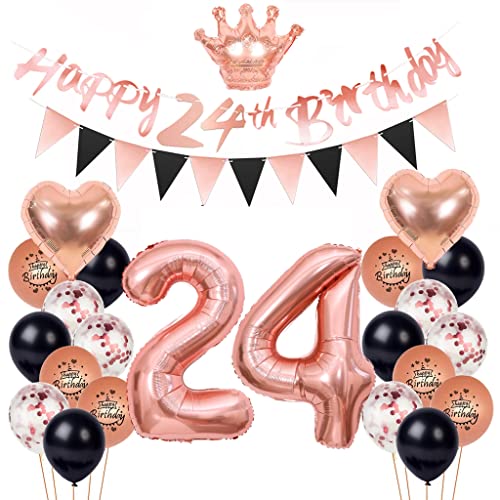 24 Geburtstag Deko Frau, Deko 24. Geburtstag Rosegold Schwarz, Luftballon 24. Geburtstag Rosegold 24. Rosegold Schwarz Deko Set Geburtstagsdeko 24 Jahr Ballon 24. Geburtstag Party Deko von Yishamei