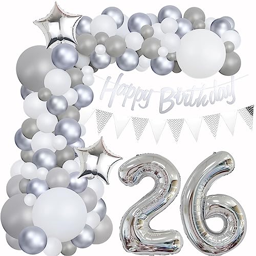 26 Geburtstag Dekoration Grau Ballon Girlande Silber Weiß Deko 26. Geburtstag Frauen 26. Luftballons Girlande Grau Silber 26 Geburtstag Deko Mann Grau Weiß 26 Jahre Geburtstag Luftballons von Yishamei