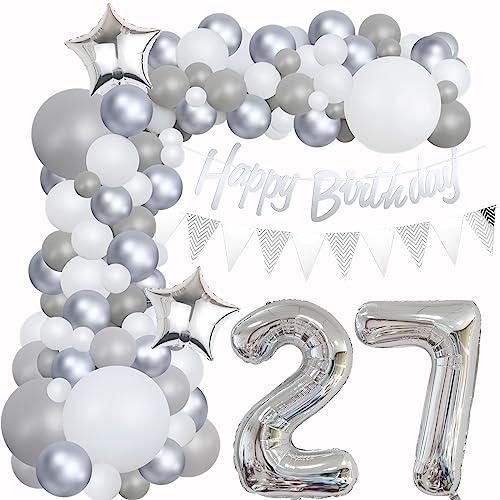 27 Geburtstag Dekoration Grau Ballon Girlande Silber Weiß Deko 27. Geburtstag Frauen 27. Luftballons Girlande Grau Silber 27 Geburtstag Deko Mann Grau Weiß 27 Jahre Geburtstag Luftballons von Yishamei