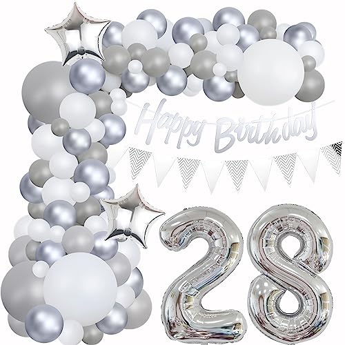 28 Geburtstag Dekoration Grau Ballon Girlande Silber Weiß Deko 28. Geburtstag Frauen 28. Luftballons Girlande Grau Silber 28 Geburtstag Deko Mann Grau Weiß 28 Jahre Geburtstag Luftballons von Yishamei