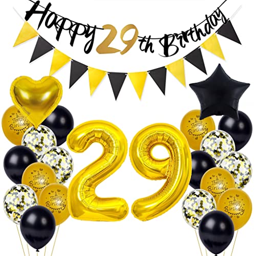 29 Geburtstag Deko, 29. Geburtstag Mann Frau 29 Jahr Geburtstagdeko, Happy Birthday Girlande 29. Ballon Schwarz Gold Deko, Deko 29. Geburtstag Konfetti Luftballons 29. Geburtstagdeko von Yishamei