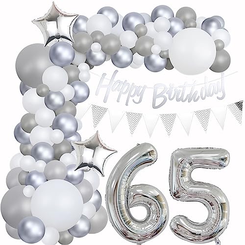 65 Geburtstag Dekoration Grau Ballon Girlande Silber Weiß Deko 65. Geburtstag Frauen 65. Luftballons Girlande Grau Silber 65 Geburtstag Deko Mann Grau Weiß 65 Jahre Geburtstag Luftballons von Yishamei