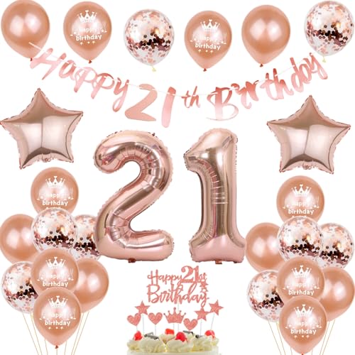 Deko 21. Geburtstag Frauen, Rosegold Tortendeko 21 Geburtstag Frau Luftballons 21 Geburtstag Frau Party Ballons mit Zahl 21 Ballon 21. Geburtstag Frauen Geburtstagsdeko 21 Jahre Frauen Ballon von Yishamei