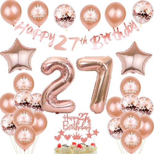 Deko 27. Geburtstag Frauen, Rosegold Tortendeko 27 Geburtstag Frau Luftballons 27 Geburtstag Frau Party Ballons mit Zahl 27 Ballon 27. Geburtstag Frauen Geburtstagsdeko 27 Jahre Frauen Ballon von Yishamei