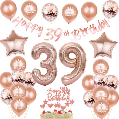 Deko 39. Geburtstag Mädchen, Rosegold Tortendeko 39 Geburtstag Mädchen Luftballons 39 Geburtstag Mädchen Party Ballons mit Zahl 39 Ballon 39. Geburtstag Mädchen Geburtstagsdeko 39 Jahre Mädchen von Yishamei