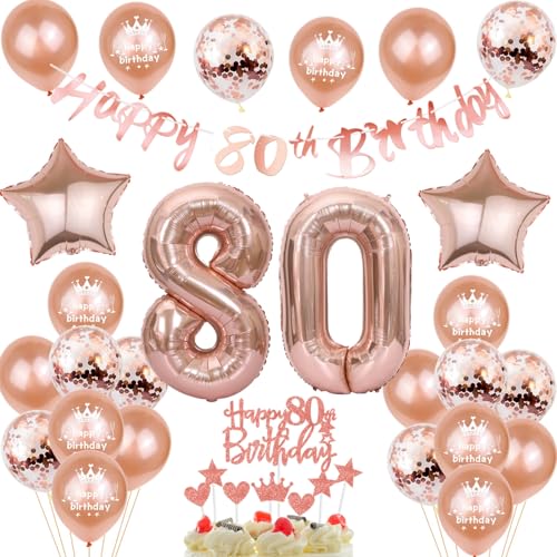 Deko 80. Geburtstag Frauen, Rosegold Tortendeko 80 Geburtstag Frau Luftballons 80 Geburtstag Frau Party Ballons mit Zahl 80 Ballon 80. Geburtstag Frauen Geburtstagsdeko 80 Jahre Frauen Ballon von Yishamei