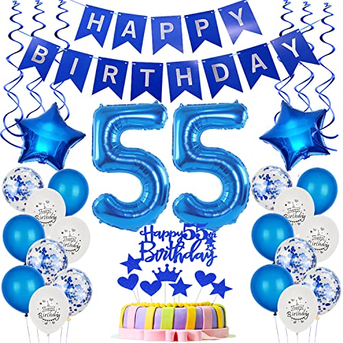 Folienballon 55. Geburtstag Dekoration Blau Tortendeko Geburtstag 55 Jahre Mann Luftballons 55 Geburtstag Mann Tortendeko 55. Geburtstag Männer,Geburtstagsdeko 55 Jahre Mann Happy Birthday 55 deko von Yishamei