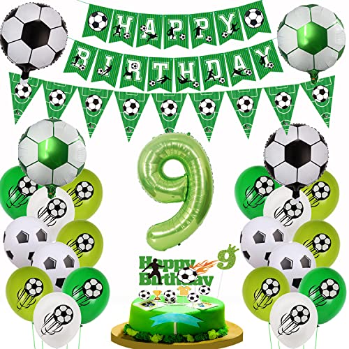 Fußball 9. Geburtstag Luftballon, Fußball 9 Geburtstag Deko, Grün Fußball 9.Geburtstagsdeko Jungen, 9 Fußball Deko mit Tortendeko Fussball, Luftballon 9 Jahre Junge Fußball Kuchendeko von Yishamei