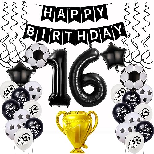 Fussball Luftballon 16 Jahr, Fußball Luftballon 16. Geburtstag, Fußball 16 Geburtstag Deko, 16 Ballon Fußball Deko, Geburtstagsdeko Jungen 16 Jahr Fußball, Fussball 16.Geburtstagsdeko Jungen von Yishamei