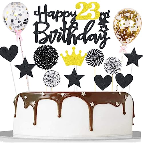 Happy 23th Birthday Tortendeko 23. Geburtstag Frau Mann Kuchendeko Schwarz Gold 23 Jahre Kuchen Topper Cake Topper 23. Geburtstag 23. Geburtstagstorte Topper Tortendeko Geburtstag 23 Jahre von Yishamei