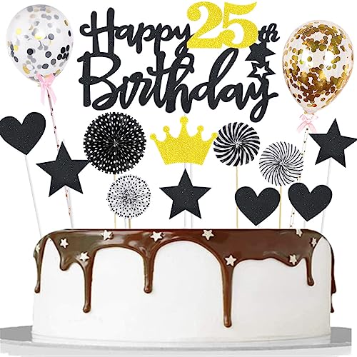 Happy 25th Birthday Tortendeko 25. Geburtstag Frau Mann Kuchendeko Schwarz Gold 25 Jahre Kuchen Topper Cake Topper 25. Geburtstag 25. Geburtstagstorte Topper Tortendeko Geburtstag 25 Jahre von Yishamei