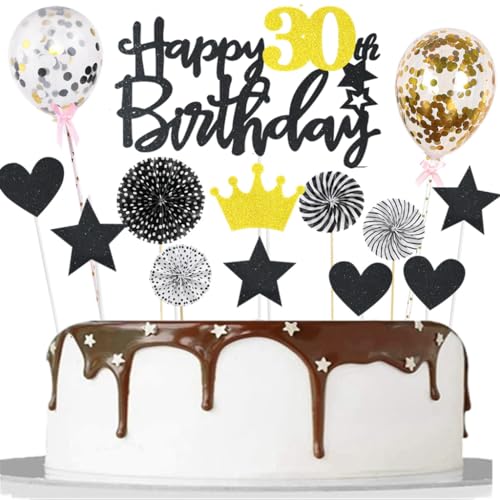 Happy 30th Birthday Tortendeko 30. Geburtstag Frau Mann Kuchendeko Schwarz Gold 30 Jahre Kuchen Topper Cake Topper 30. Geburtstag 30. Geburtstagstorte Topper Tortendeko Geburtstag 30 Jahre von Yishamei