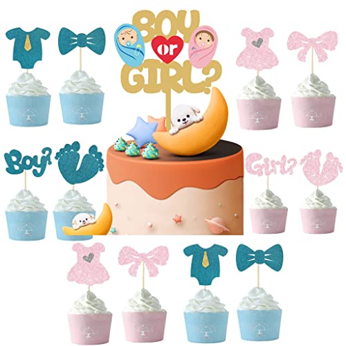 Jungen oder Mädchen Tortendeko, Boy or Girl Kuchen Deko, Jungen oder Mädchen Cake Topper, Gender Reveal Cupcake Topper Kuchen Dekoration für Baby Shower Torte Deko Gender Revelation Party von Yishamei