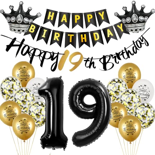 Luftballon 19.Geburtstag deko Junge mädchen gold Schwarz Folienballon 19 jahre Geburtstag dekoration Schwarz Happy 19th Birthday Girlande Geburtstagsdeko 19 deko geburtstag 19 jahre Junge mädchen von Yishamei