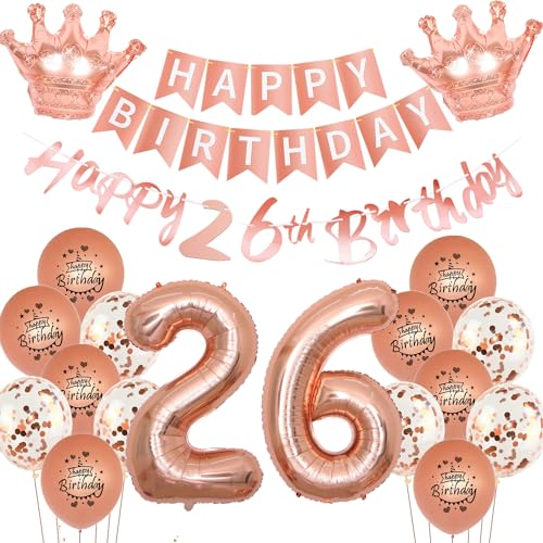 Rosegold Luftballon 26. Geburtstag deko Frauen Rosegold Folienballon 26 jahre Geburtstag dekoration Happy 26th Birthday Girlande deko Frau RoseGold Geburtstagsdeko 26 deko geburtstag 26 jahre Frauen von Yishamei