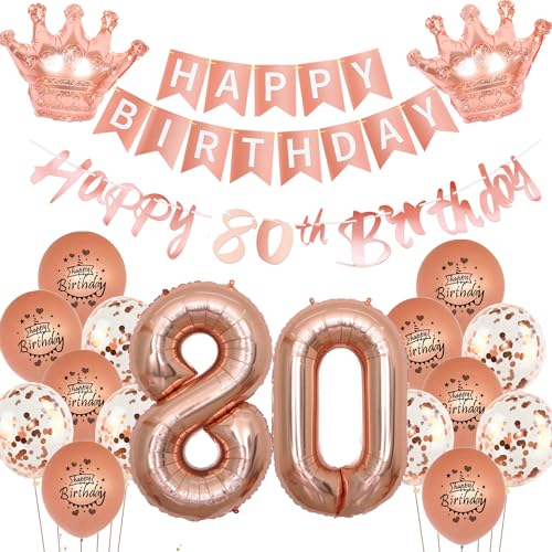 Rosegold Luftballon 80. Geburtstag deko Frauen Rosegold Folienballon 80 jahre Geburtstag dekoration Happy 80th Birthday Girlande deko Frau RoseGold Geburtstagsdeko 80 deko geburtstag 80 jahre Frauen von Yishamei