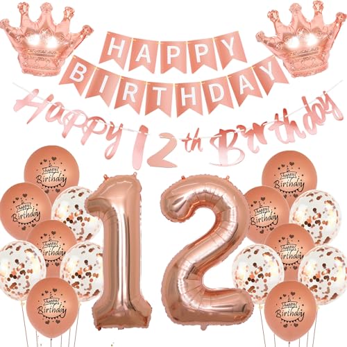 Luftballon 12. Geburtstag deko Mädchen Rosegold Folienballon 12 jahre Geburtstag dekoration Happy Birthday 12th Girlande deko Mädchen RoseGold Geburtstagsdeko 12 deko geburtstag 12 jahre mädchen von Yishamei