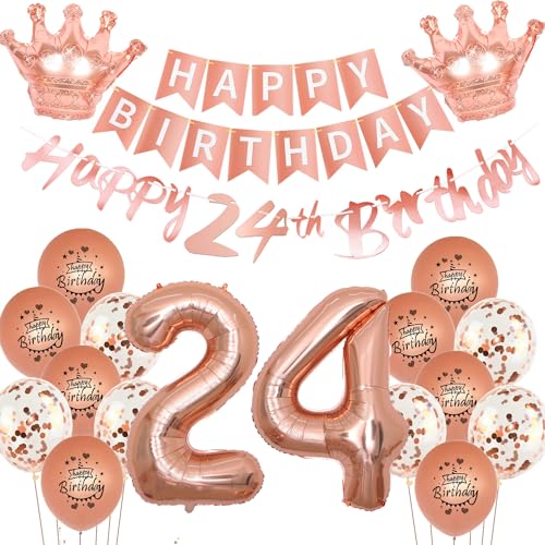 Rosegold Luftballon 24. Geburtstag deko Frauen Rosegold Folienballon 24 jahre Geburtstag dekoration Happy 24th Birthday Girlande deko Frau RoseGold Geburtstagsdeko 24 deko geburtstag 24 jahre Frauen von Yishamei