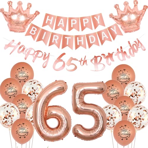 Rosegold Luftballon 65. Geburtstag deko Frauen Rosegold Folienballon 65 jahre Geburtstag dekoration Happy 65th Birthday Girlande deko Frau RoseGold Geburtstagsdeko 65 deko geburtstag 65 jahre Frauen von Yishamei