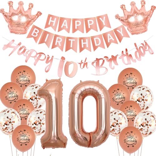 Luftballon 10. Geburtstag deko Mädchen Rosegold Folienballon 10 jahre Geburtstag dekoration Happy Birthday 10th Girlande deko Mädchen RoseGold Geburtstagsdeko 10 deko geburtstag 10 jahre mädchen von Yishamei