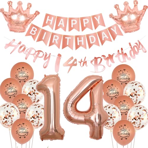 Luftballon 14. Geburtstag deko Mädchen Rosegold Folienballon 14 jahre Geburtstag dekoration Happy Birthday 14th Girlande deko Mädchen RoseGold Geburtstagsdeko 14 deko geburtstag 14 jahre mädchen von Yishamei