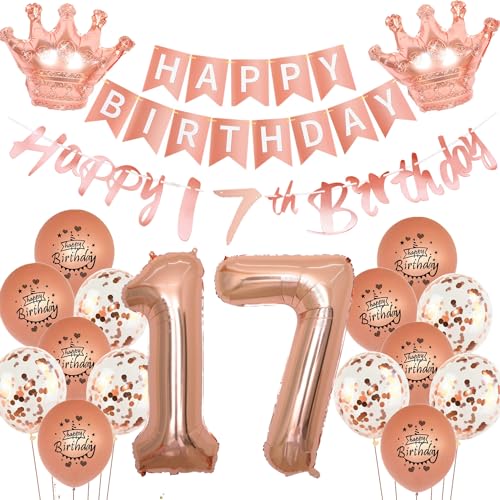 Luftballon 17. Geburtstag deko Mädchen Rosegold Folienballon 17 jahre Geburtstag dekoration Happy Birthday 17th Girlande deko Mädchen RoseGold Geburtstagsdeko 17 deko geburtstag 17 jahre mädchen von Yishamei