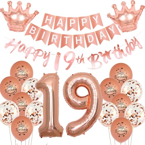 Luftballon 19. Geburtstag deko Mädchen Rosegold Folienballon 19 jahre Geburtstag dekoration Happy Birthday 19th Girlande deko Mädchen RoseGold Geburtstagsdeko 19 deko geburtstag 19 jahre mädchen von Yishamei