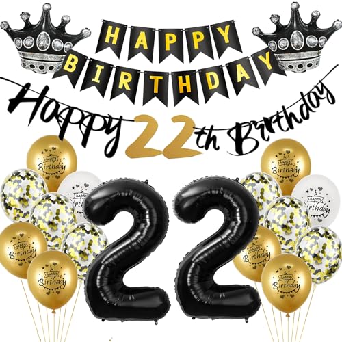 Luftballon 22.Geburtstag deko Mann Frau gold Schwarz Folienballon 22 jahre Geburtstag Mann dekoration Schwarz Happy 22th Birthday Girlande Geburtstagsdeko 22 deko geburtstag 22 jahre Mann Frauen von Yishamei