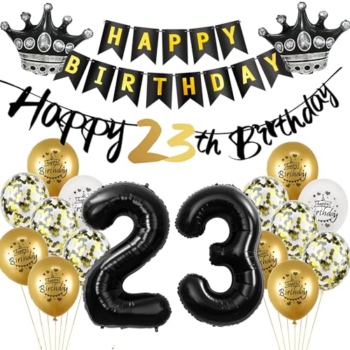 Luftballon 23.Geburtstag deko Mann Frau gold Schwarz Folienballon 23 jahre Geburtstag Mann dekoration Schwarz Happy 23th Birthday Girlande Geburtstagsdeko 23 deko geburtstag 23 jahre Mann Frauen von Yishamei