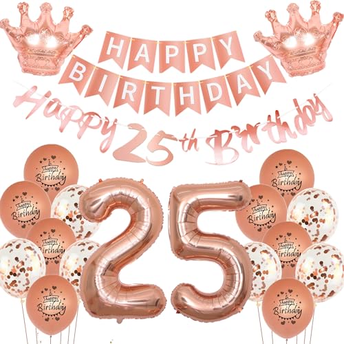 Luftballon 25. Geburtstagsdeko 25 Jahre Frauen deko Rosegold 25 Geburtstag Frauen Folienballon 25 Geburtstag Rosegold Happy Birthday 25th Girlande,25.Geburtstag Kuchendeko dekoration Frau Mädchen von Yishamei