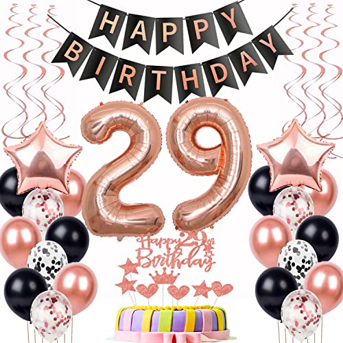 Luftballon 29. Geburtstag Dekoration Rose Gold Schwarz Geburtstagsdeko 29 Jahre Tortendeko Geburtstag 29 Frau,Happy Birthday 29 Frauen 29 Geburtstag Frauen,Tortendeko 29. Geburtstag Frau von Yishamei