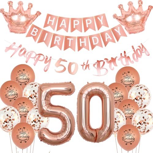 Luftballon 50. Geburtstagsdeko 50 Jahre Frauen deko Rosegold 50 Geburtstag Frauen Folienballon 50 Geburtstag Rosegold Happy Birthday 50th Girlande,50.Geburtstag Kuchendeko dekoration Frau Mädchen von Yishamei