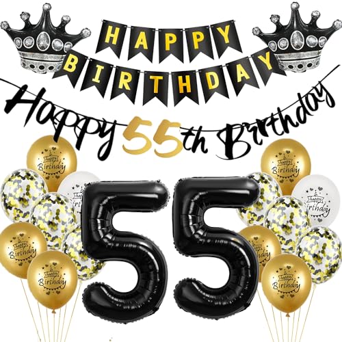 Luftballon 55.Geburtstag deko Mann Frau gold Schwarz Folienballon 55 jahre Geburtstag Mann dekoration Schwarz Happy 55th Birthday Girlande Geburtstagsdeko 55 deko geburtstag 55 jahre Mann Frauen von Yishamei