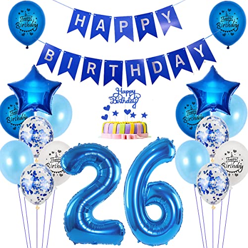 Luftballons 26. Geburtstag deko Mann blau,Folienballon 26 jahre Geburtstag dekoration Männer blau set,happy Birthday 26th Geburtstagsdeko 26 jahre Mann deko Ballon 26 Geburtstag Mann deko von Yishamei