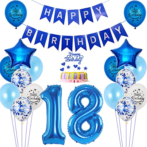 Luftballons 18. Geburtstag deko Junge blau,Folienballon 18 jahre Geburtstag dekoration Junge blau set,happy Birthday 18th Geburtstagsdeko 18 jahre Junge deko Ballon 18 Geburtstag Jungen Deko von Yishamei