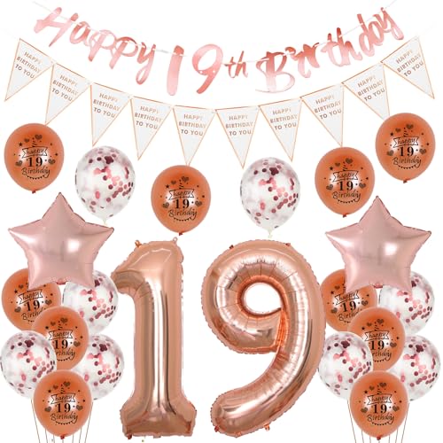 Luftballons 19. Geburtstag deko Mädchen Rosegold Happy Birthday 19 Mädchen deko,Geburtstagsdeko 19 Jahre Mädchen deko 19. Geburtstag Mädchen dekoration Rosegold Folienballon 19 Geburtstag Mädchen von Yishamei