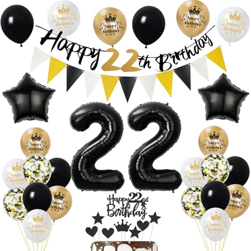 Luftballons 22 Geburtstag Deko Mann Frauen, Banner 22 Geburtstag Girlande Deko 22. Geburtstag Frau Tortendeko 22. Geburtstag Mann Schwarz Gold Geburtstagsdeko 22 jahre Mann Frau Ballons von Yishamei