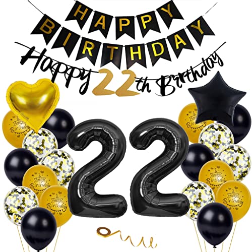 Luftballons 22. Geburtstagdeko Schwarzes Gold, 22 Geburtstag Deko, 22. Geburtstag Dekoration, Schwarz Gold Geburtstag 22 Jahre, Deko 22. Geburtstag Frau Manner, 22. Schwarz Gold Party Deko von Yishamei