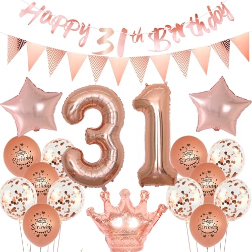 Luftballons 31 Geburtstag Frau dekoration rosegold set,31. Geburtstag Party Deko Frauen happy birthday 31th banner,Rosegold Ballon 31 jahre Frauen mädchen deko,Geburtstagsdeko 31 jahre Frauen von Yishamei