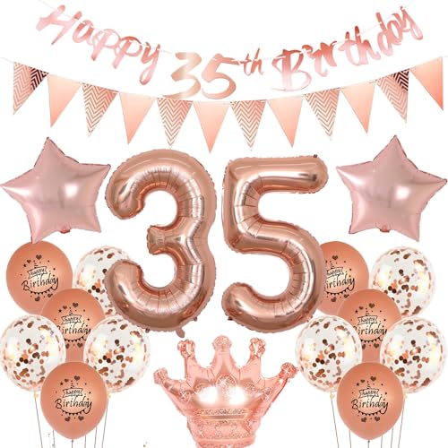 Luftballons 35 Geburtstag Frau dekoration rosegold set,35. Geburtstag Party Deko Frauen happy birthday 35th banner,Rosegold Ballon 35 jahre Frauen mädchen deko,Geburtstagsdeko 35 jahre Frauen von Yishamei