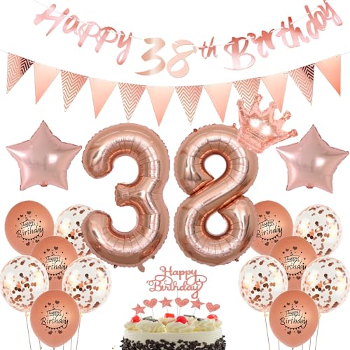 Luftballons 38 Geburtstag Frauen dekoration rosegold set,Ballon 38. Geburtstag Dekoration Frauen happy 38th birthday Girlanden,38 jahre Frau deko Geburtstagsdeko 38 jahre Frauen 38 jahre Tortendeko von Yishamei