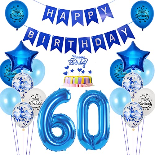 Luftballons 60. Geburtstag deko Mann blau,Folienballon 60 jahre Geburtstag dekoration Männer blau set,happy Birthday 60th Geburtstagsdeko 60 jahre Mann deko Ballon 60 Geburtstag Mann deko von Yishamei